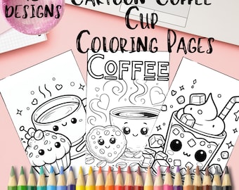 Cartoon Coffee Cup Printable Coloring Pages - Fun 18-Page Collection, Instant Download for Kids and Adults, Instant Download
