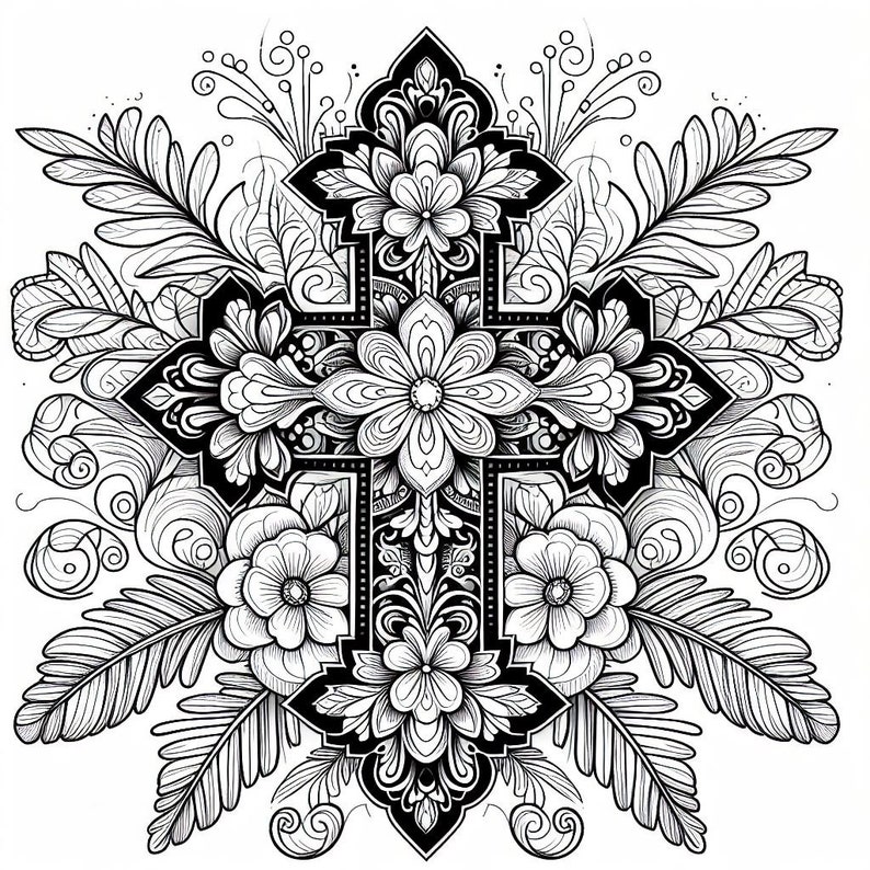 Divine Designs: A Collection of 20 Exquisite Cross Coloring Pages