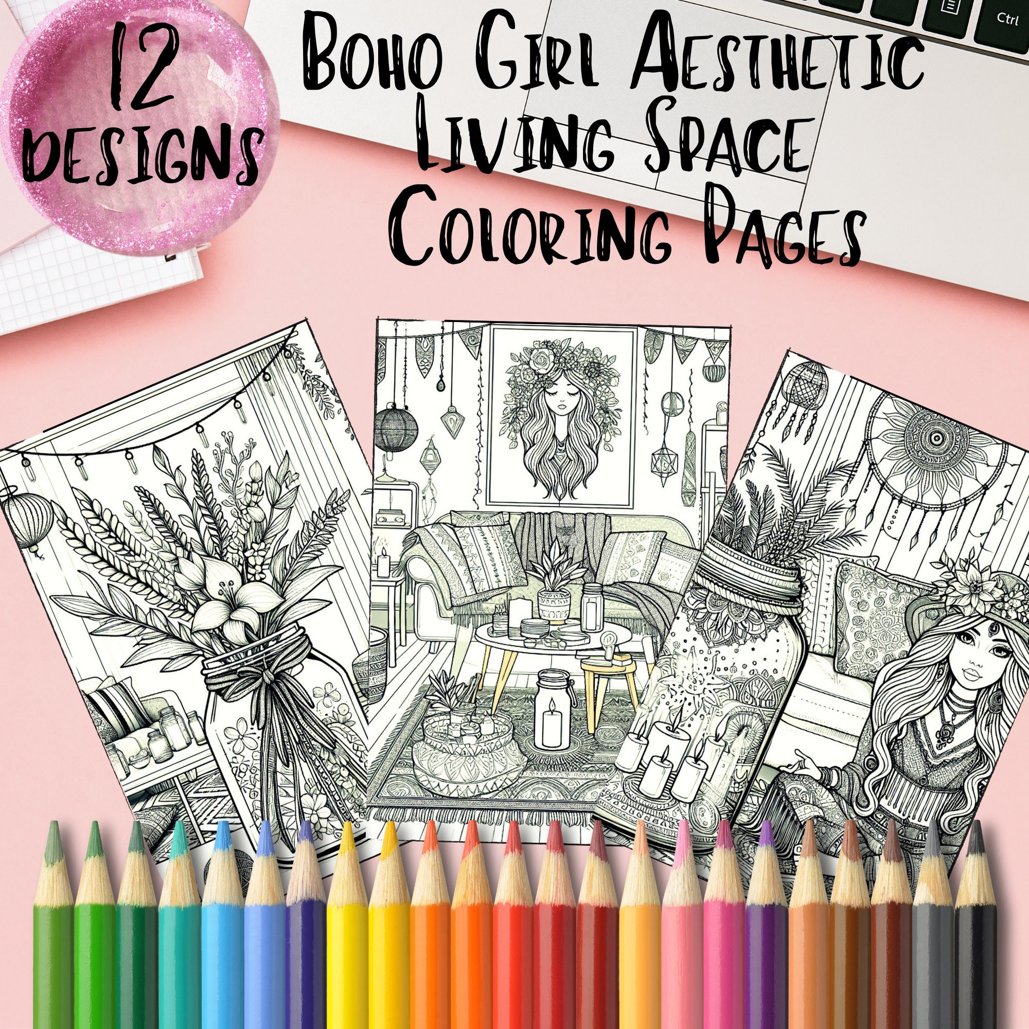 Boho Girl Aesthetic Printable Coloring Pages collection of 12 Free ...