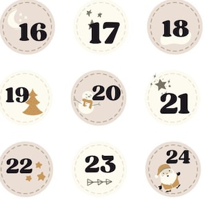 Advent calendar numbers 1-24, stickers, Christmas