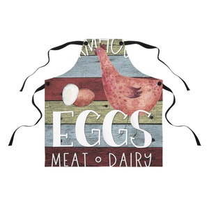 Cute Farm Apron: Chicken, Hen, Eggs, Meat, Dairy | For Chefs, Cooks, Bakers, Farmers | Farmhouse Style | Gift for Mom, Women, Girls
