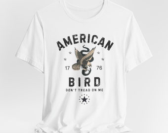 American Bird T-Shirt - USA Eagle and Snake, Don&#39;t Tread on Me, Patriot, Stars 1776