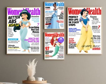 Princess Poster Set of 4, Magazine Cover Print, Princess Wall Art, Princess Magazine Cover Poster, Vintage Princess Art, Digital Print