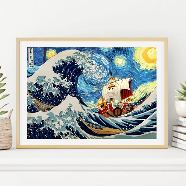 One Piece Poster, One Piece Great Wave Poster, The Great Wave Poster, Great Wave Anime Print, One Piece Digital Print