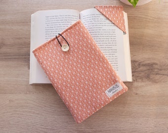 Funda para libro o tablet con estampado geométrico. Marcapáginas a juego. Estuche de tela para libro electrónico o kindle. Idea regalo