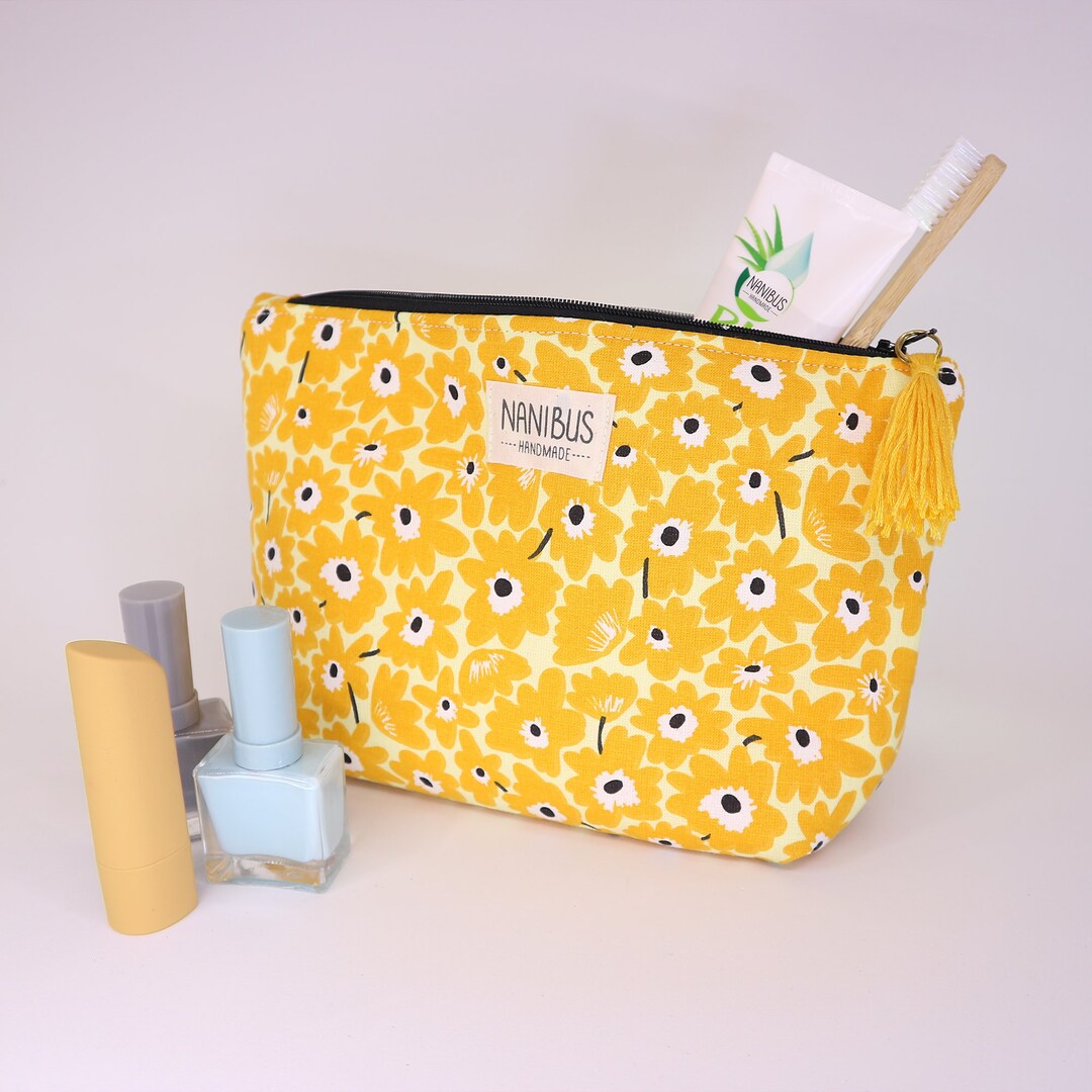 Padded Yellow Toiletry Bag With Retro Flower Print. Floral Etsy