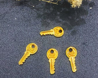 4 Pcs Gold Plated Key Charms, Mini Key Earrings, Necklace and Braceled Findings, Mini Key of Heart, Gold Tiny Key, Valentine’s Day Gift