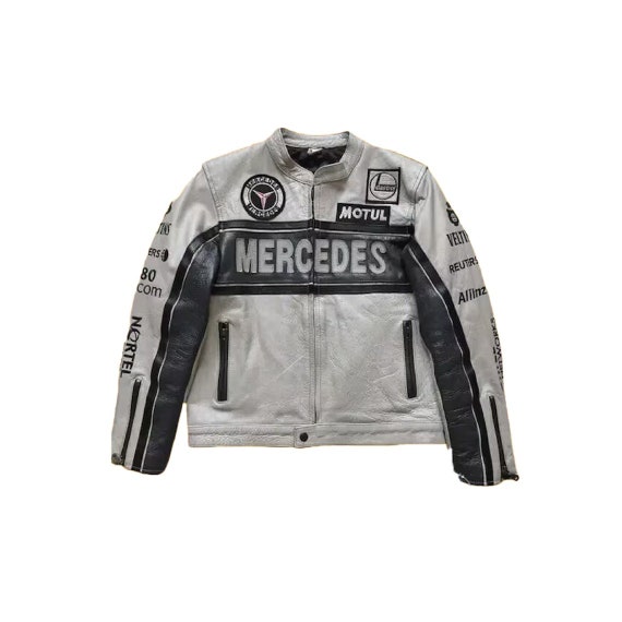 Rare nouvelle veste Nascar vintage en cuir véritable gris noir Mercedes  Benz F1 Racing pour homme, veste en cuir AMG Formula 1 Y2K, cadeau pour lui  -  France