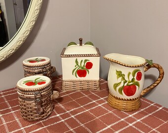 Vintage Ceramic Alco Industries Inc Apple Basketweave Set- 4 pieces
