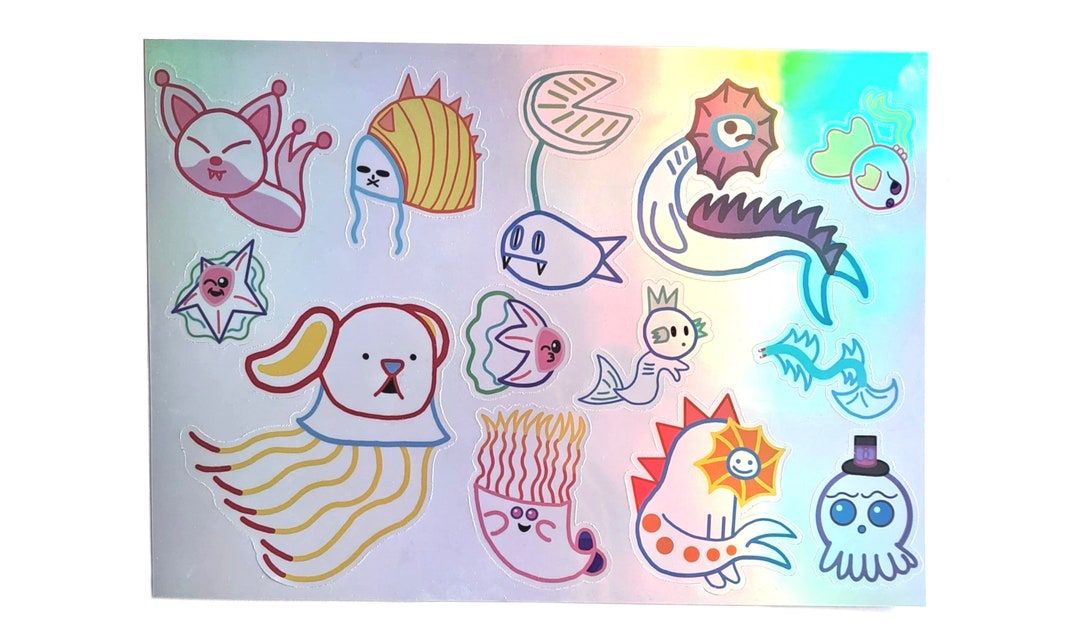 Holographic Water Creatures Sticker Sheet Etsy