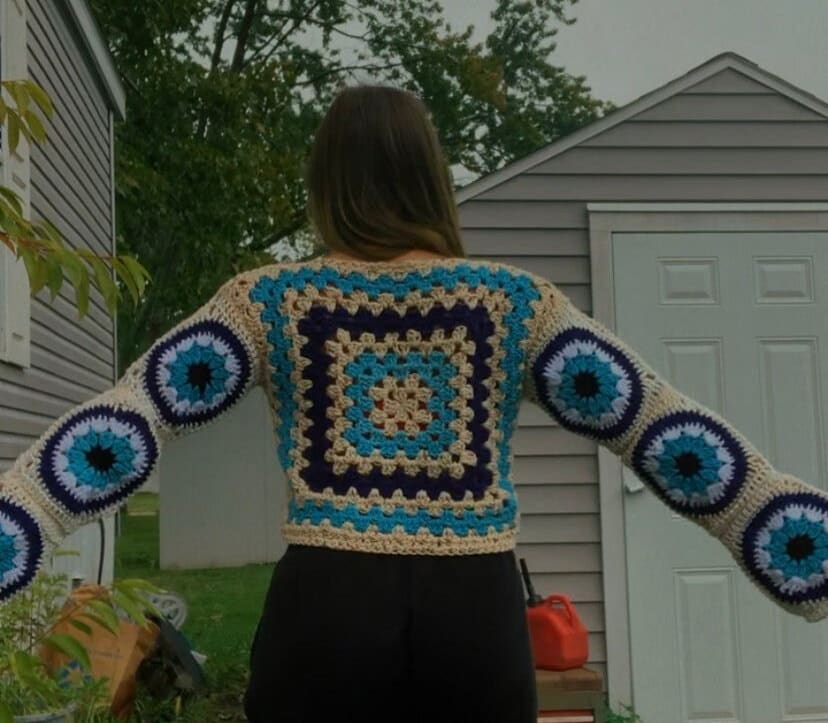 Crochet Evil Eye Granny Square Sweater Etsy