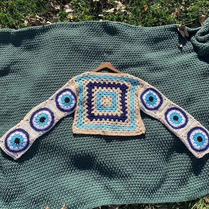 Crochet Evil Eye Granny Square Sweater Etsy