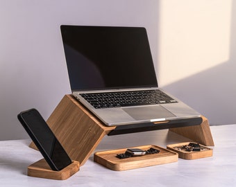 Wooden Laptop Stand, Ergonomic, Compatible with Notebook, Laptop, MacBook Air. Portable laptop stand, desk accessory, wooden gift