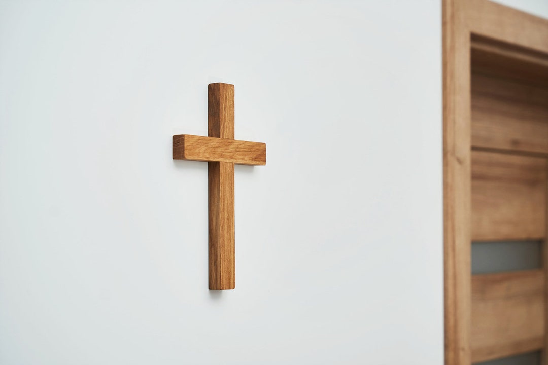 IMIKEYA Croix En Bois Artisanal – Décoration Murale Chrétienne Baptême Fille, Ornement Religieux Église Maison Chambre
