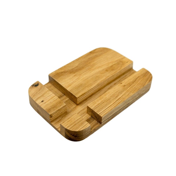 WOODYGIFT Houten telefoonstandaard, mobiele telefoonhouder Smartphonestandaard met houder in 2 standen Gemaakt van eikenhout