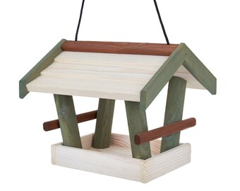 Mangiatoia per uccelli in legno per giardino, balcone o terrazza, 29 cm x 16 cm x 22 cm, mangime per uccelli gratuito.