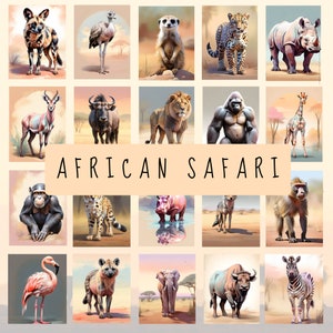 AFRICAN SAFARI ANIMALS Montessori 3-part cards Flashcards