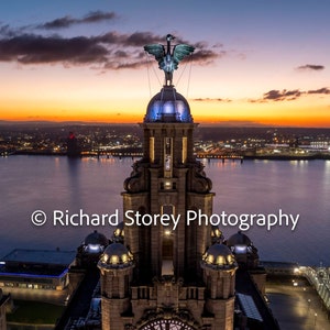 Historic Liverpool Liver Building close up - Bertie and clock-face - Physical Digital Print