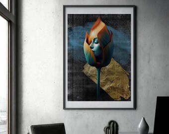 Abstract Flower Portrait, Modern Home Decor, Nature and Beauty Fusion, Digital Artwork, Art Print, Surreal Art Print