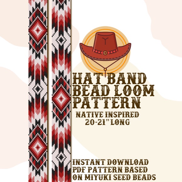 Cherry hat band pattern - Hat Band Native Bead Loom Pattern - PDF instant download - based on Miyuki Seed Beads 11/0