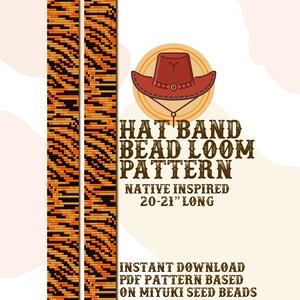 May include: A bead loom pattern for a hat band with a Native American inspired design. The pattern is 20-21 inches long and is based on Miyuki seed beads. The pattern is available as an instant download.
