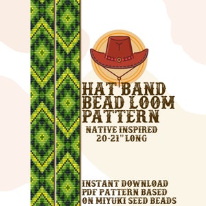 May include: A digital pattern for a Native American inspired hat band, 20-21 inches long, made with seed beads. The pattern is based on Miyuki seed beads and is available for instant download.