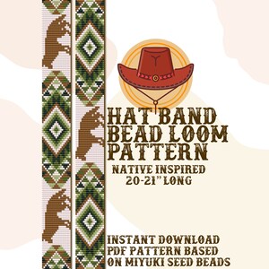 Op de afbeelding: Een digitaal downloadpatroon voor een geperst hoedband, geïnspireerd door Native American designs. Het patroon is voor een 50-53 cm lang hoedband en is gebaseerd op Miyuki zaadkraaltjes.