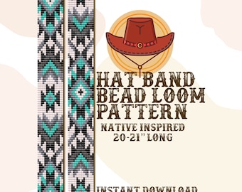 May include: A digital download pattern for a Native American inspired beaded hat band. The pattern is for a hat band that is 20-21 inches long and is based on Miyuki seed beads.