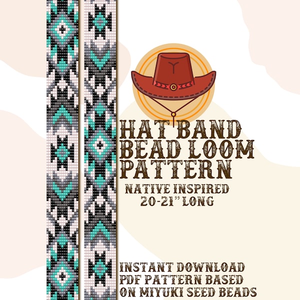 Snowflake Dance hat band pattern - Hat Band Native Bead Loom Pattern - PDF instant download - based on Miyuki Seed Beads 11/0