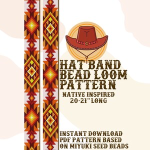 Puede incluir: Un patrón digital para una banda de sombrero de inspiración nativa americana, hecha con cuentas de semillas. El patrón tiene 50-53 cm de largo y está basado en cuentas de semillas Miyuki. El patrón está disponible para descargar instantáneamente.