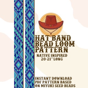 Blue Ocean hat band pattern - Hat Band Native Bead Loom Pattern - PDF instant download - based on Miyuki Seed Beads 11/0