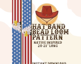 Jour de l’Indépendance - Modèle de bande de chapeau d’aigle - Hat Band Native Bead Loom Pattern - PDF téléchargement instantané - basé sur Miyuki Seed Beads 11/0