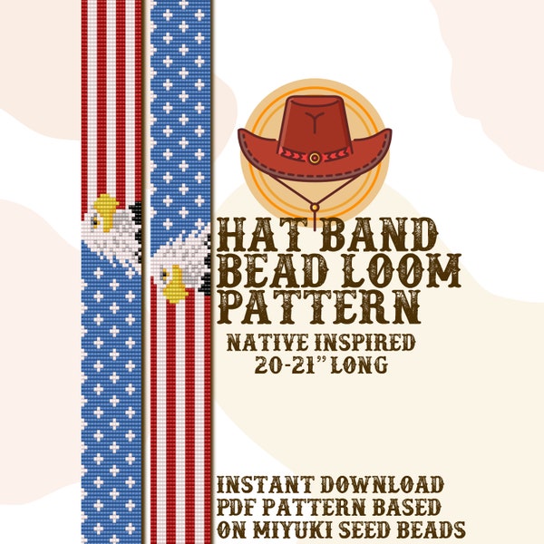 Independence day - Eagle hat band pattern - Hat Band Native Bead Loom Pattern - PDF instant download - based on Miyuki Seed Beads 11/0