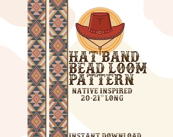 May include: A digital download pattern for a Native American inspired beaded hat band. The pattern is for a 20-21 inch long hat band and is based on Miyuki seed beads.