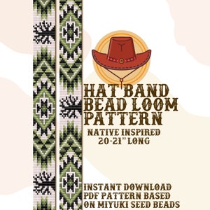 Puede incluir: Un patrón digital para una banda de sombrero de inspiración nativa americana, hecha con cuentas de semillas. El patrón tiene 50-53 cm de largo y está disponible para descarga instantánea. El patrón está basado en cuentas de semillas Miyuki.