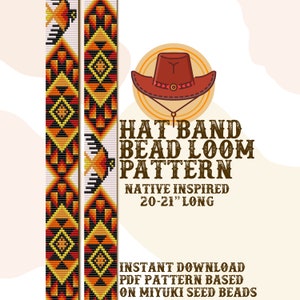 Mönster för hattband med rött Thunderbird-motiv - Mönster för hattband med infödd pärlvävstol - PDF direktnedladdning - baserat på Miyuki seed beads 11/0