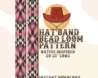 May include: A digital download pattern for a beaded hat band, inspired by Native American designs. The pattern is for a 20-21 inch long hat band and is based on Miyuki seed beads.
