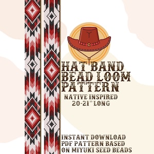 May include: A digital pattern for a Native American inspired hat band, made with seed beads. The pattern is 20-21 inches long and is based on Miyuki seed beads. The pattern is available as an instant download.