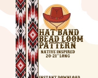 Red Lights hat band pattern - Hat Band Native Bead Loom Pattern - PDF instant download - based on Miyuki Seed Beads 11/0