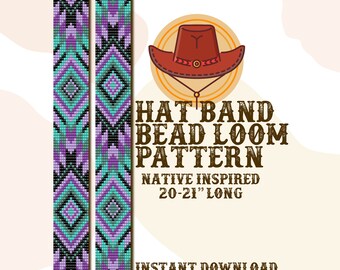 Lila Perfektion Hutband Muster - Hat Band Native Bead Loom Muster - PDF-sofort-Download - basierend auf Miyuki Seed Beads 11/0