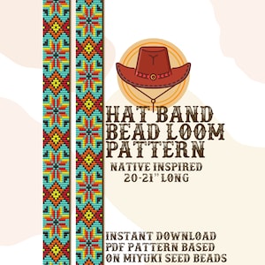 Patrón de banda de sombrero Summer Stars Ethno - Patrón de telar de cuentas nativas de banda de sombrero - Descarga instantánea en PDF - basado en Miyuki Seed Beads 11/0