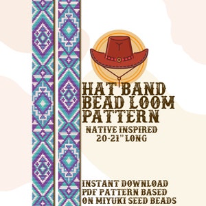 May include: A digital pattern for a beaded hat band, inspired by Native American designs. The pattern is for a 20-21 inch long hat band and is based on Miyuki seed beads. The pattern is available for instant download.
