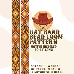 Patrón de banda de sombrero Golden Honey - Patrón de telar de cuentas nativas de banda de sombrero - Descarga instantánea en PDF - basado en Miyuki Seed Beads 11/0