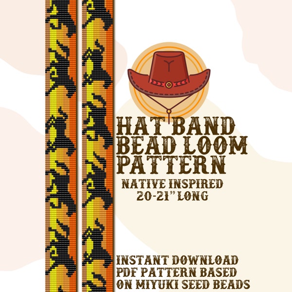 Sunset Horses Run hat band pattern - Hat Band Native Bead Loom Pattern - PDF instant download - based on Miyuki Seed Beads 11/0