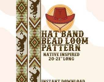 Motif de bande de chapeau Horse Run - Hat Band Native Bead Loom Pattern - Téléchargement instantané PDF - basé sur des perles de rocaille Miyuki Delica 11/0