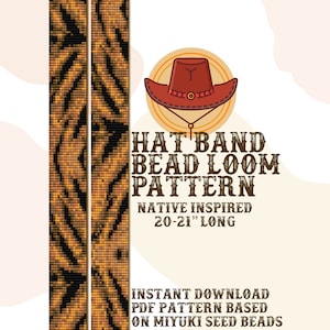 May include: A digital download pattern for a beaded hat band, inspired by Native American designs. The pattern is for a 20-21 inch long hat band and is based on Miyuki seed beads.