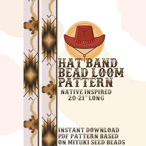 Mönster för hattband med Longhorn Bull - Hattband Native Bead Loom-mönster - PDF direktnedladdning - baserat på Miyuki Delica Seed Beads 11/0