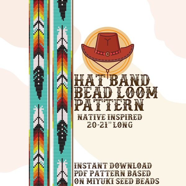 Feather hat band pattern - Hat Band Native Bead Loom Pattern - PDF instant download - based on Miyuki Seed Beads 11/0