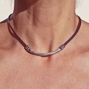 Leather Necklace for Women, Silver Beaded Necklace, Everyday Necklace, Boho Necklace, Boho Jewelry, Silver Necklace, Bohemian Jewelry, Endia