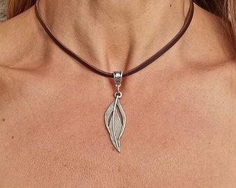 Collar de plumas para mujer, collar de cuero, collar con colgante de plumas, joyería bohemia, collar bohemio, collar bohemio, collar hippie